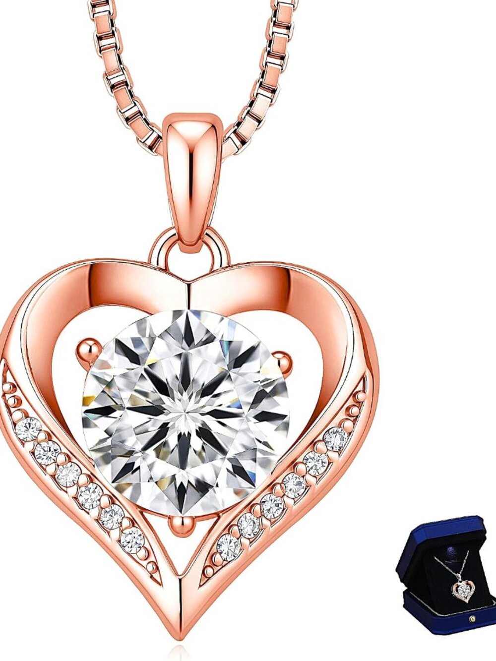 Elegant Moissanite Heart Necklace in Rose Gold Plating